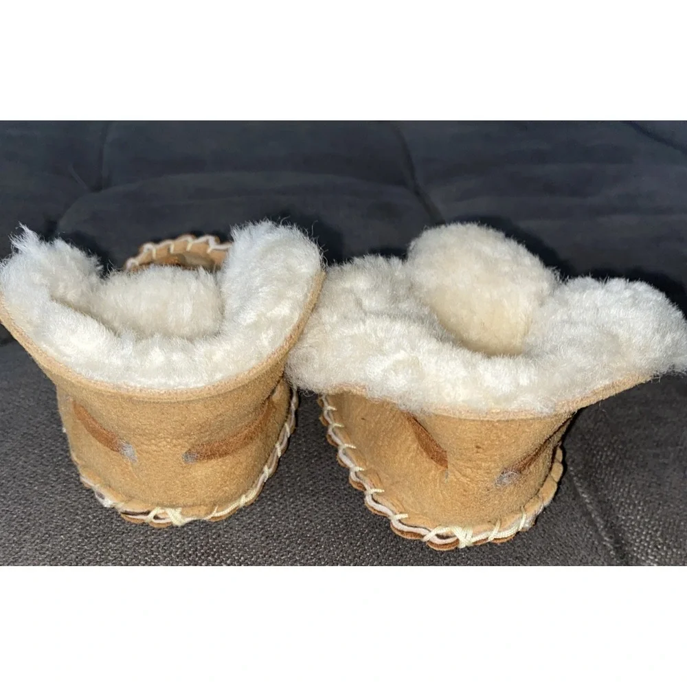 Sheepskin Baby Moccasins Infant Suede Shearling Booties Brown 5
